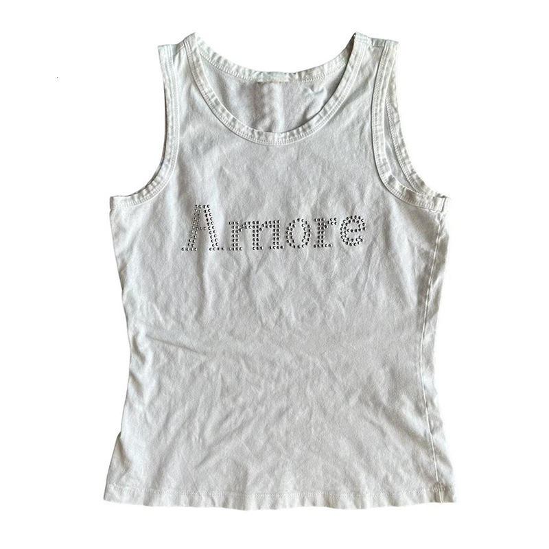 Vintage Punk Rhinestone Letter Gothic Streetwear Short Sleeve T Shirts Y2k Style Tank Top Y2k Style T Shirts Women Summer Tops 250411