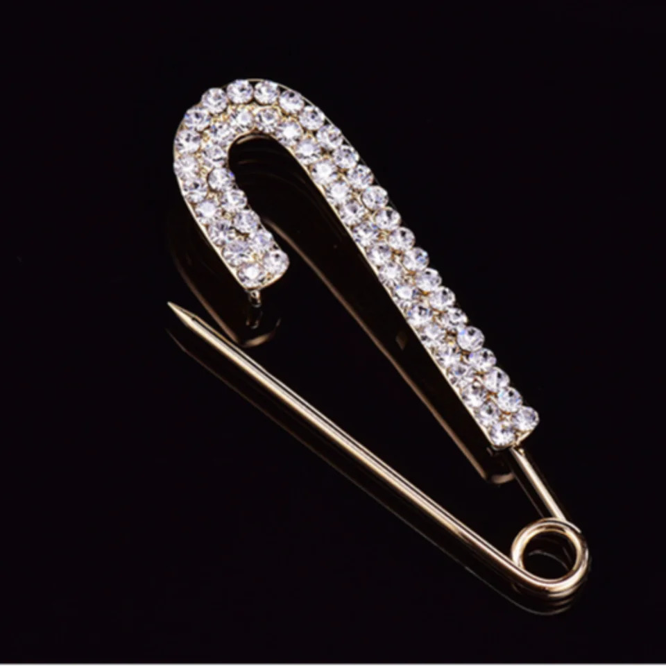 Decorative Metal Pin Safety Pin Gold Color Large Rhinestones Brooches Silver Zircon Jeans Buckle Scarf 251217