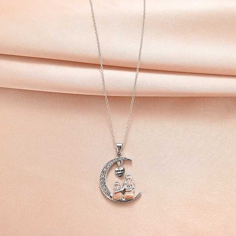 Mom Daughter Moon Pendant Necklace Love You Forever Heart Necklaces Mothers Day Jewelry Gifts G251217