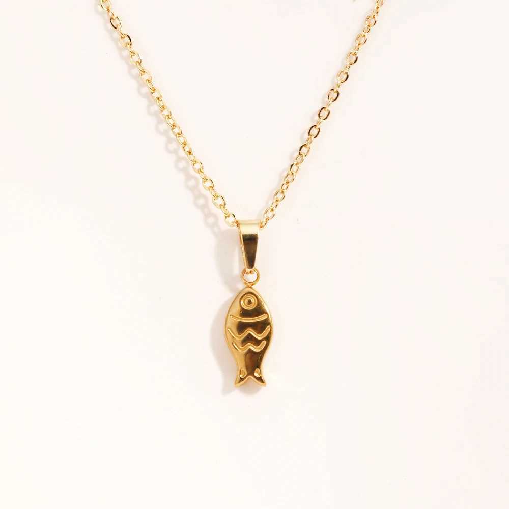 Stainless Steel Cute Fish Pendant Necklace Stackable Jewelry 18k Gold Plated Charm Waterproof For Women Decoration G251217