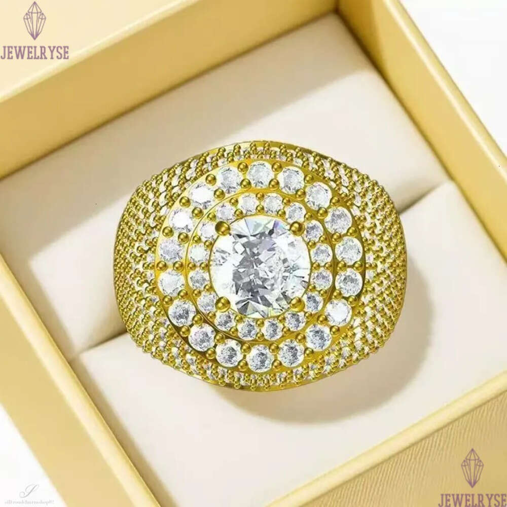 Hip Hop VVS D Color Moissanite Bling Mens Cluster Double Halo Signet Ring With 925 Sterling Silver Pass Diamond Tester GRA A