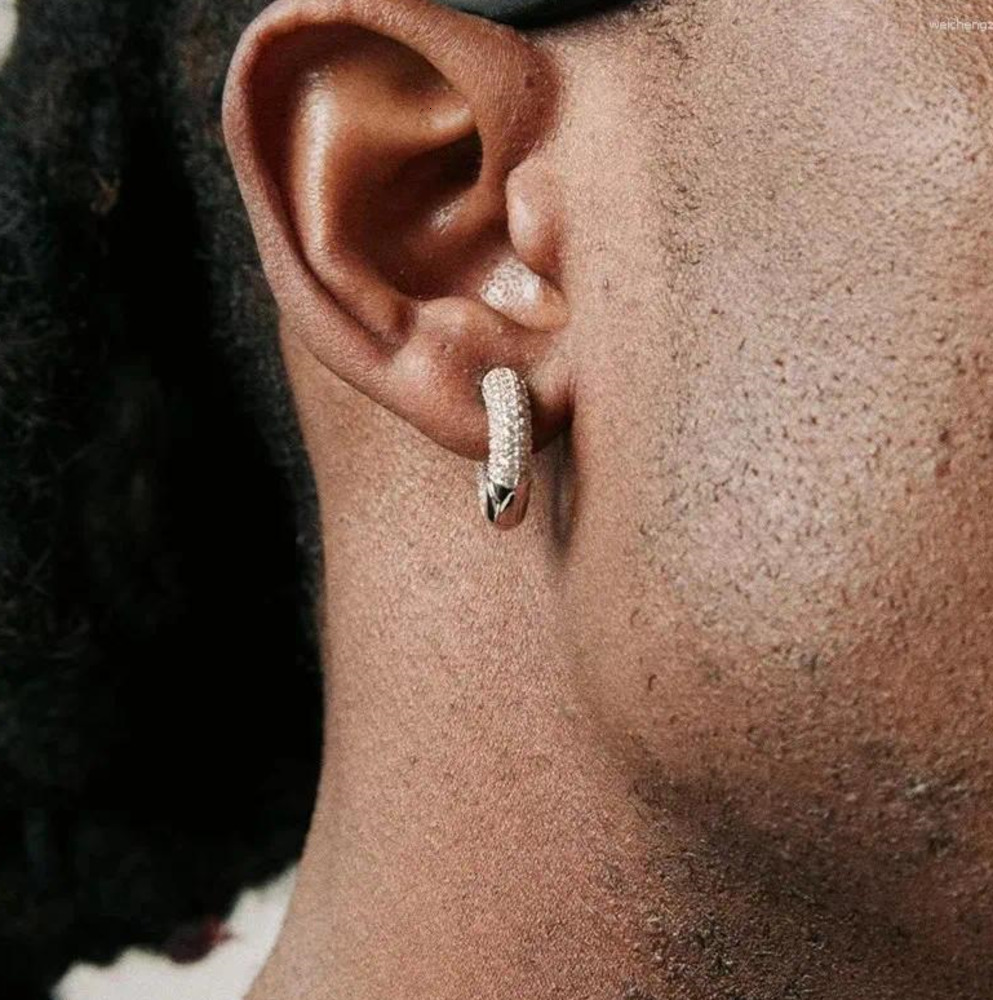 Hoop Earrings Hip Hop Silver Plated Round Pave Analog Aaa Cube Wedding Men Women Rock Rap Jewelry Luxury Gifts s