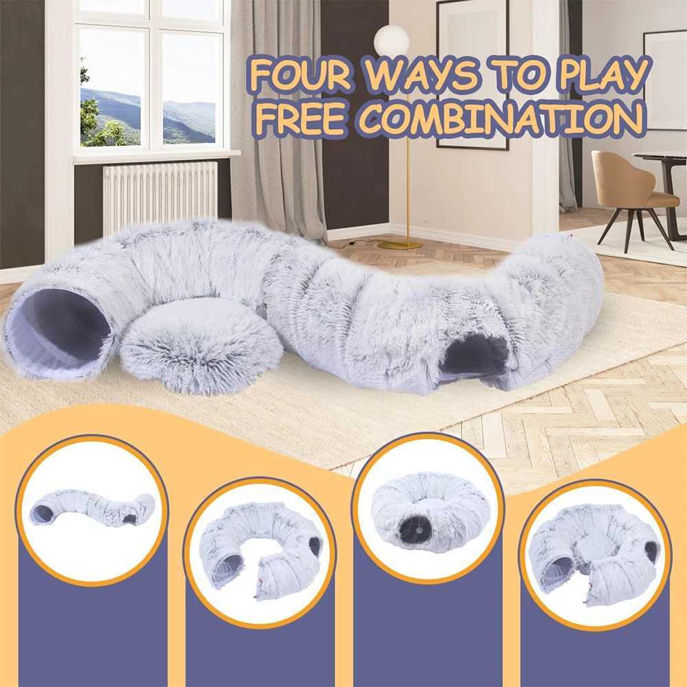 Winter New Arrival Plush Cat Tunnel Bed Foldable Two-in-One round Warmth Pet Nest Thickened Cozy Cuddly Cat Hideaway M251217