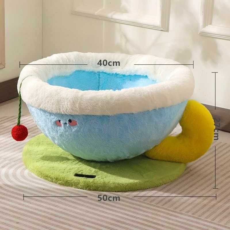 Teacup-Shaped Large Cat Bed - Fleece Semi-Enclosed Pet Nest for Winter Warmth M251217