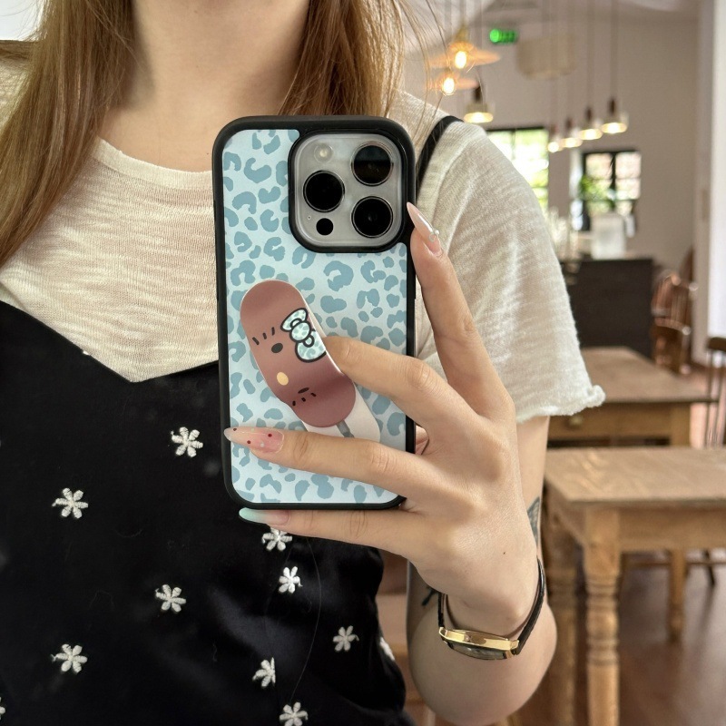 Back Sticker Push-Pull KT Band-Aid Bracket Suitable for iPhone 17 Pro Max Apple 16 Leopard Print Phone Case 15 Skin Feel