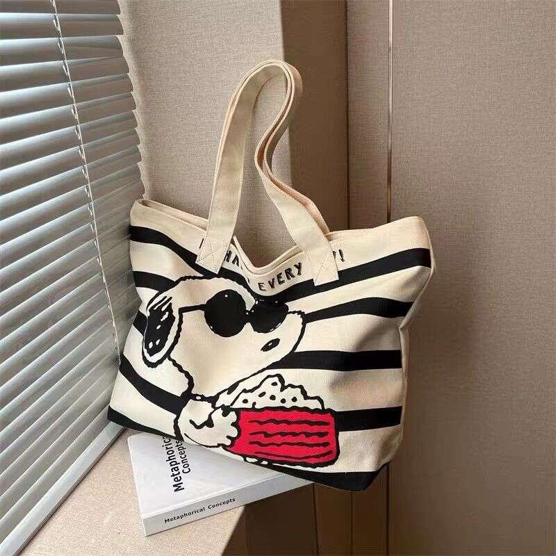crossborder cartoon snoopy print canvas for women large capacity underarm tote bag mommy handheld shoulder shopping bag