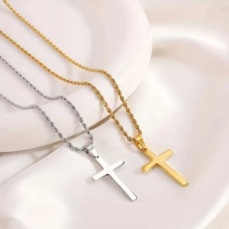 New Stainless Steel Cross Pendant Necklace for Men Women Minimalist Gold Color Jewelry Male Female Necklaces Chokers Gifts 2025 G251217
