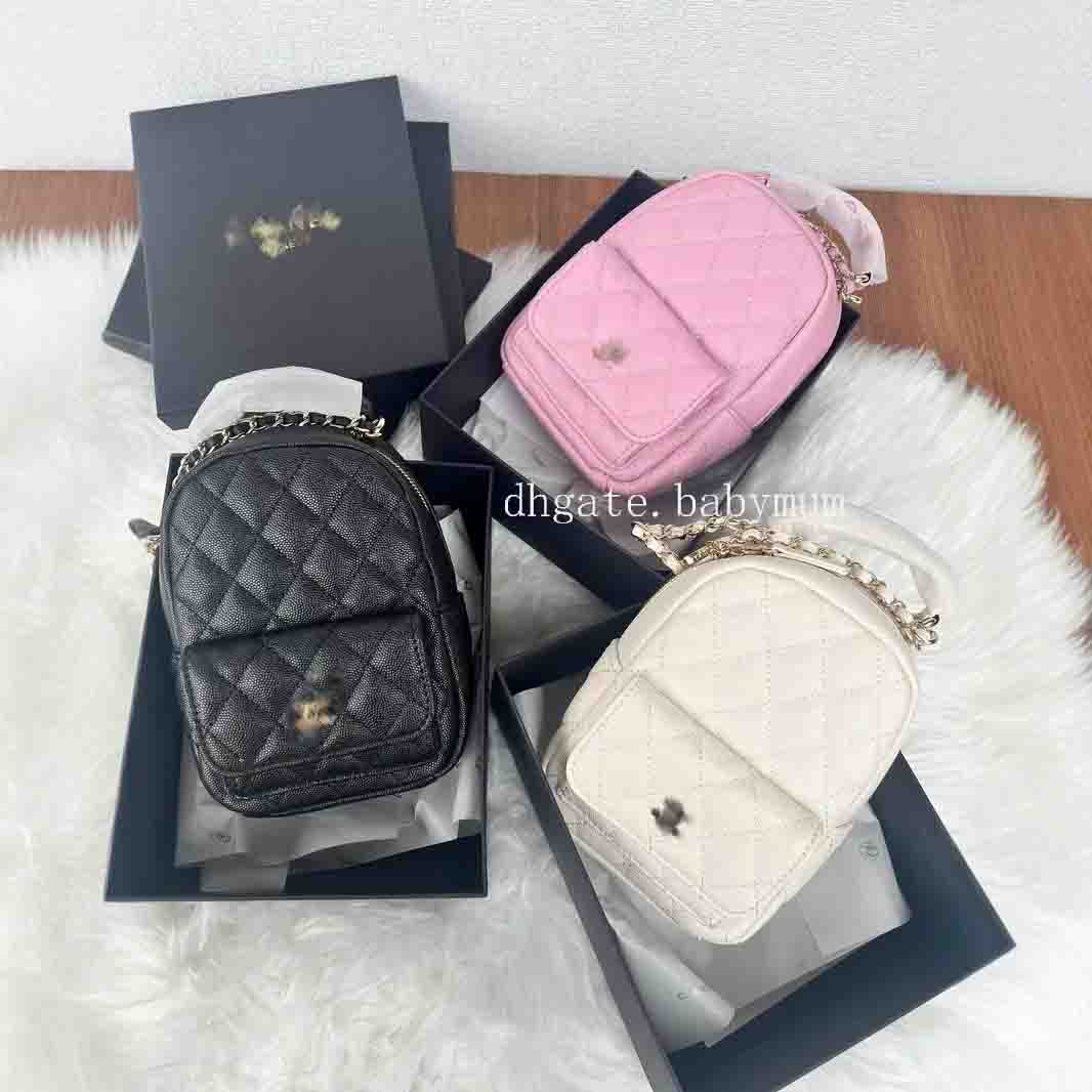 girls classic cc backpacks luxury grid handbag chain leather shoulders bag fashion vintage mini Points-based backpack for kids traveling commuting bag