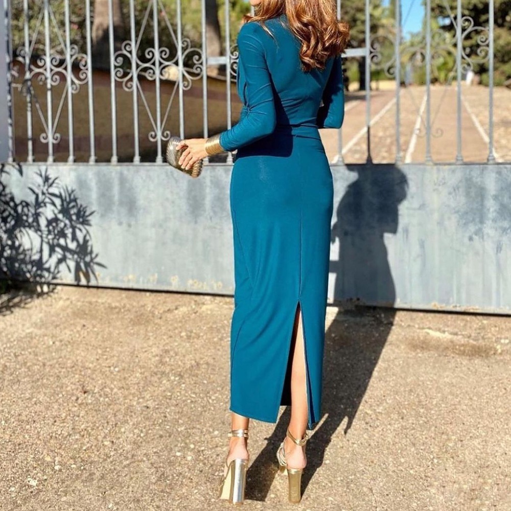 New Womens Solid Color Slim Fit Elegant Bodycon Dress