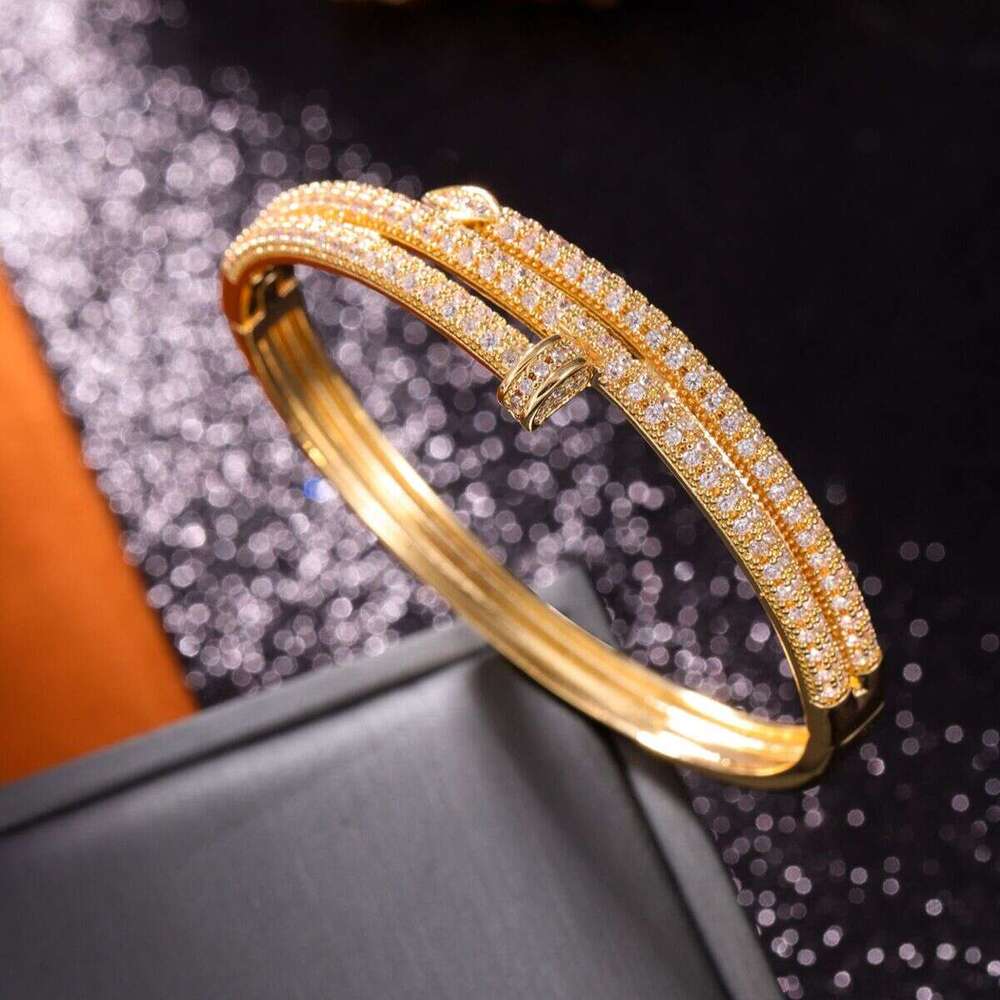 Bracelet designer bangle Jewelry Full Double Circle Stud Bracelet Copper Inlaid Zircon High-End Personality Creative Factory In-Stock Wholesale