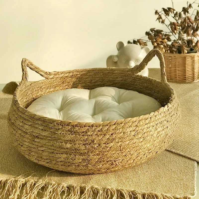 Pure hand-woven rattan cat nest four seasons universal warm pad removable washable winter pet supplies M251217