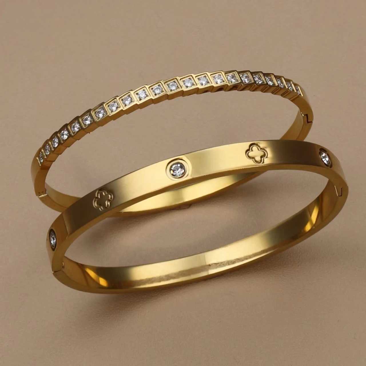 luxury Fashion Stainless Steel Crystal Gold Color Women Jewelry Bangle Party Gift XCB-017 M251217