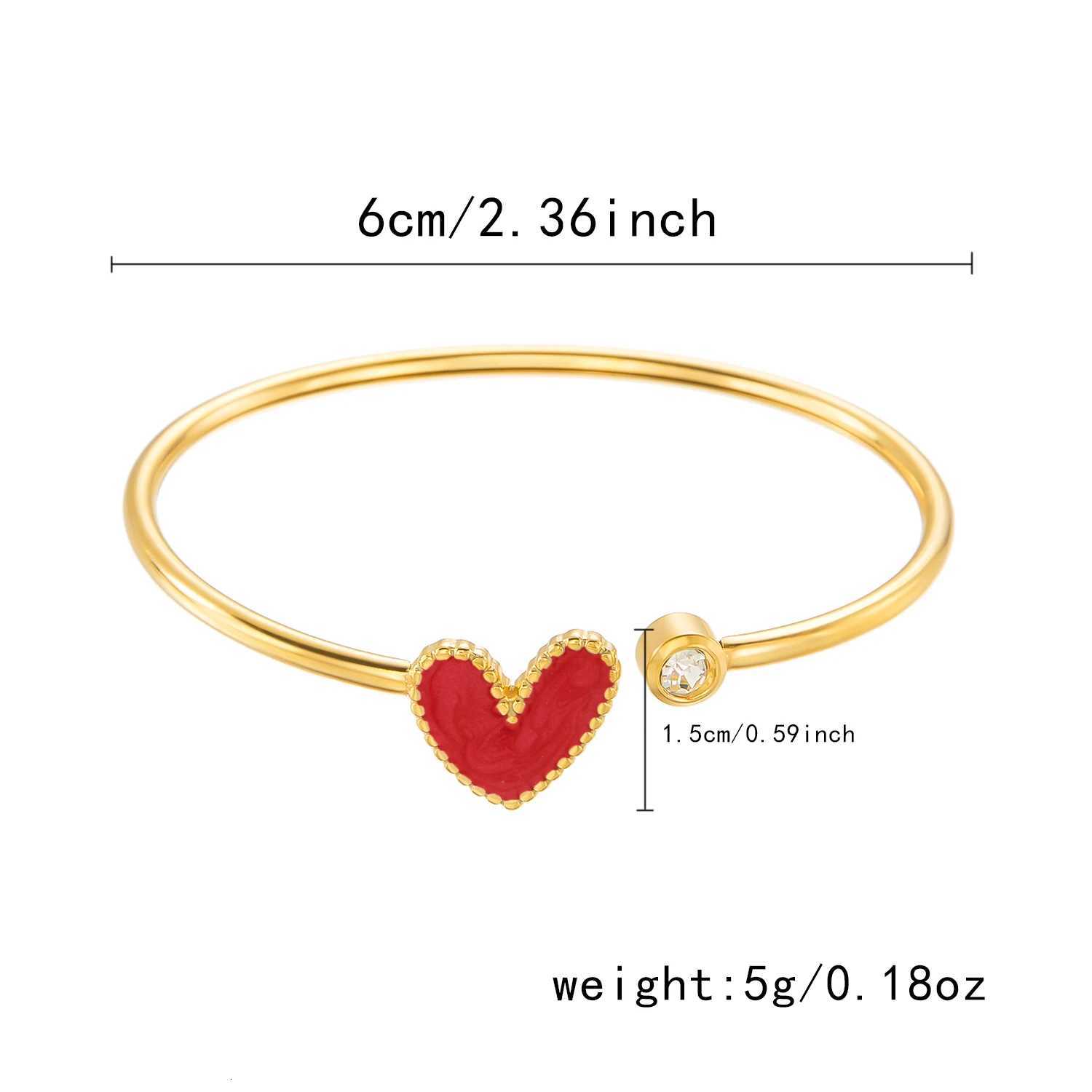 Stainless Steel Heart Shape Open For Women Gold Plated Crystal Zircon Exquisite Open Bangle Waterproof Jewelry M251217