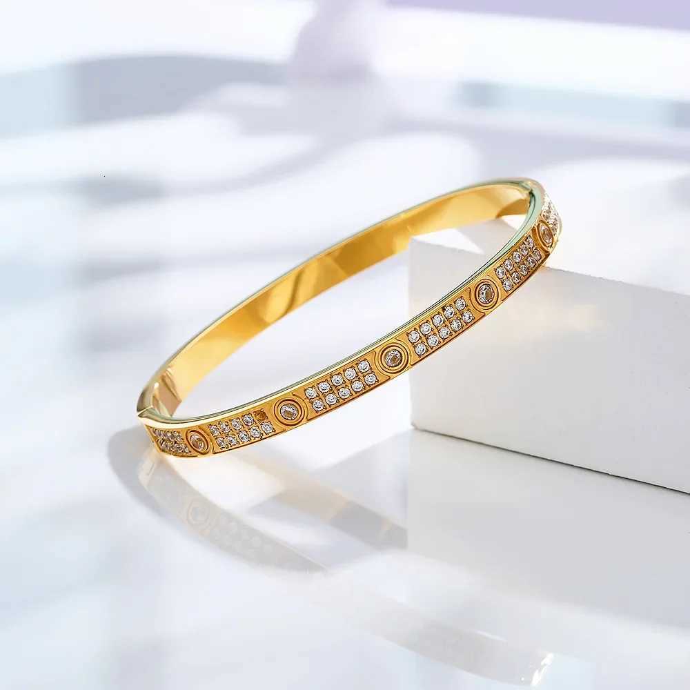 New Design Two Rows of Zircon Bangle For Women Girl Stainless Steel Couple Jewelry Wedding Gift M251217