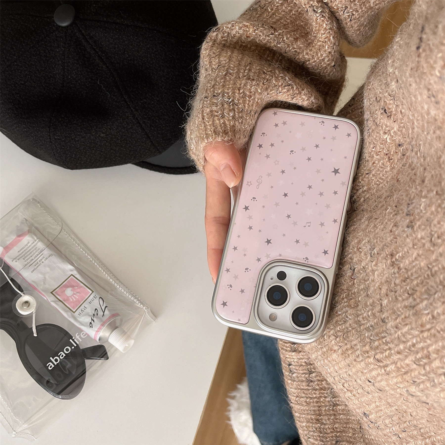 Korean Style Pink Star Compatible with iPhone 16 Max Phone Case 17 Silver Edge 14 Pro Epoxy 15 Shockproof