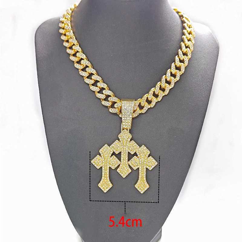 New Iced Out Stacked Crosses Pendant Necklaces for Men With 13mm Cuban Chain Hip Hop Cross Rhinestone Jewelry pendant Gift G251217