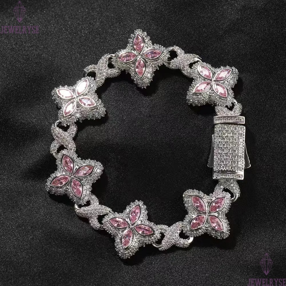 Fashion Design Infinity Link Clover Bracelet Pass Diamond Tester S925 Colored Marquise Moissanite Diamond Clover Cuban Bracelet