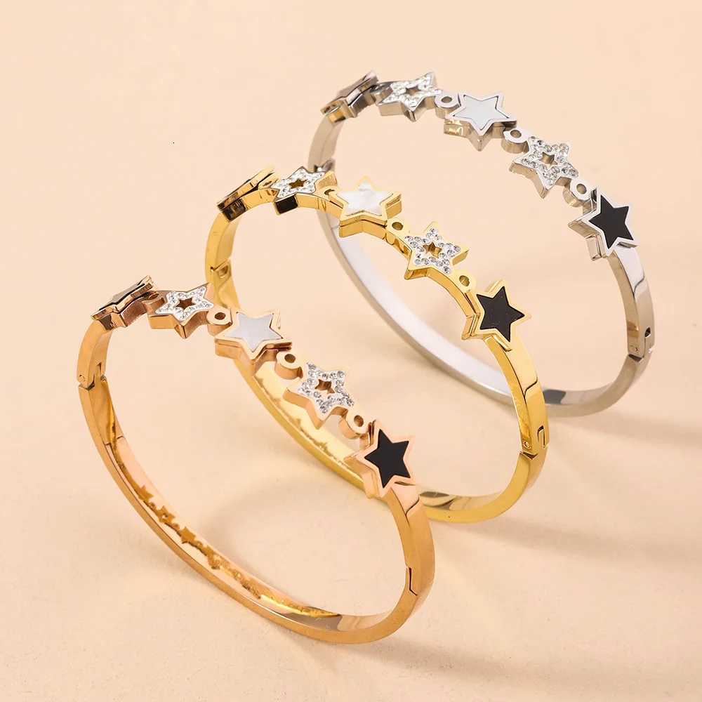Non fading Vacuum Plated Stainless Steel Womens Fashion Light Luxury Pentagram Inlaid Zircon Jewelry Accessories M251220