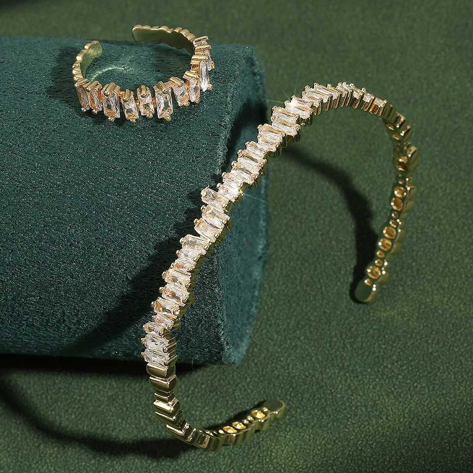 ZAKOL Fashion Adjustable Open Bangle Ring Wedding Jewelry Sets for Women Elegant Shiny AAA Cubic Zirconia Accessories Gift M251217