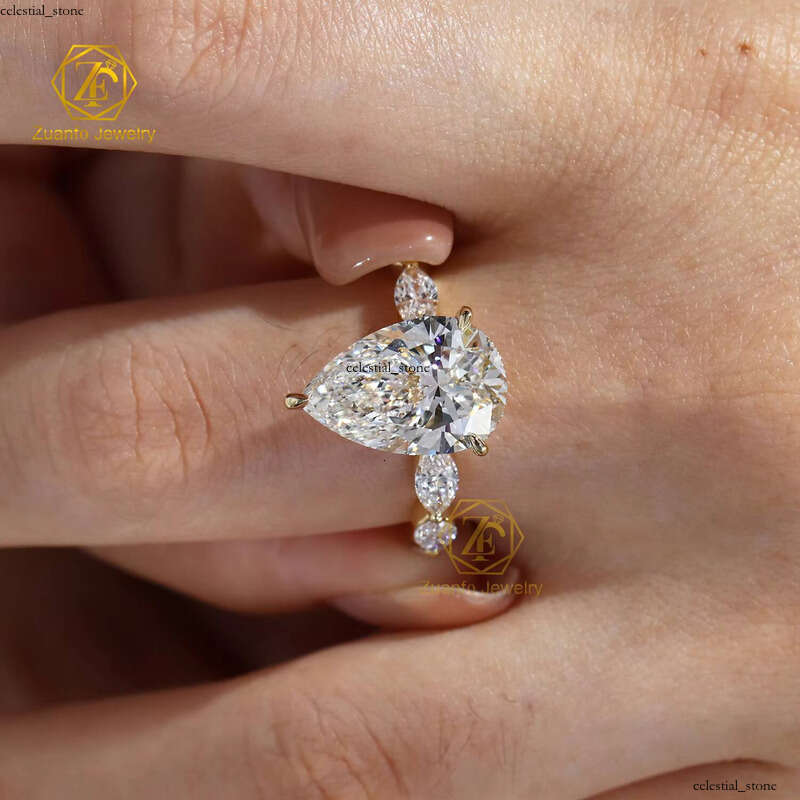 IGI Certified 5CT D VS1 CVD Lab-Grown VVS Moissanite 14K 18K Pure Gold Pear Engagement Ring Women's Jewelry