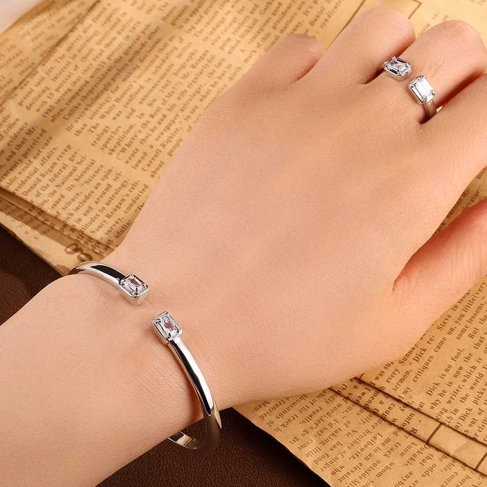 ZAKOL Classic 2pcs Jewelry Set Two Square-shaped Open Ring s Fashion Wedding Party Daily Jewelry for Women M251217