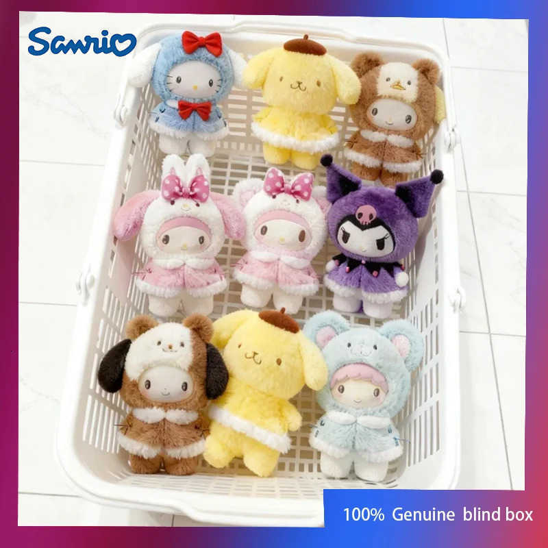 Sanrio Genuine Little Cape Series Plush Kuromi Melody Figurine Bag Pendant Keychain Cute And Interesting Little Cape For Present H251217