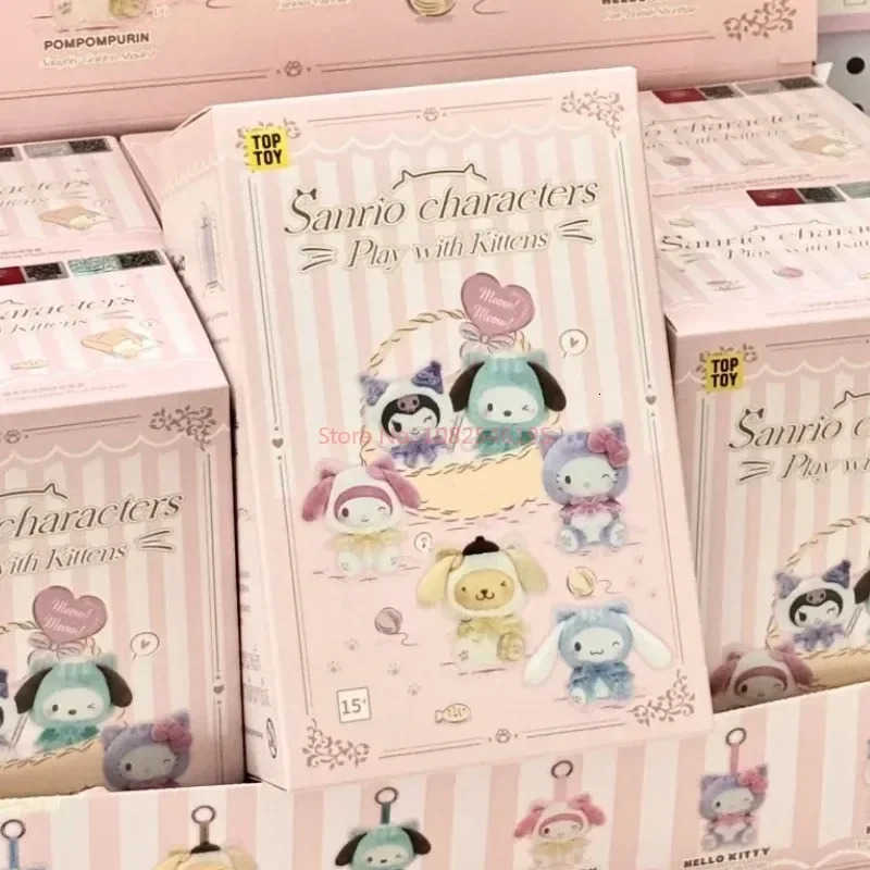 Sanrio Genuine Characters Play With Kittens Series Vinyl Plush Blind Box Kuromi Melody Cute Pendant Anime Doll Mystery Box Gifts H251217
