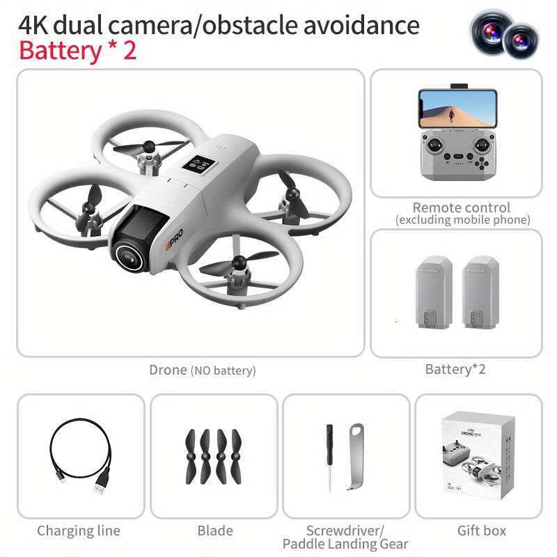 The I1 PRO 4K Drone Features Dual Cameras, 180° Camera Rotation, Two Batteries, Obstacle Detection, Optical Flow Positioning, 360° Rolling Capability,