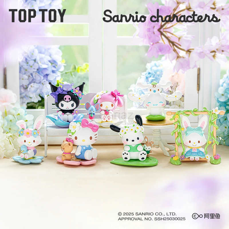 Sanrio Genuine Character New Spring Flower Series Blind Box Hellokitty Kuromi Kawaii Toy Desktop Ornaments Girl Birthday Gift H251217