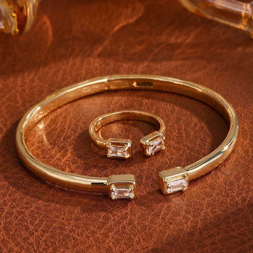 ZAKOL Classic 2pcs Jewelry Set Two Square-shaped Open Ring s Fashion Wedding Party Daily Jewelry for Women M251217