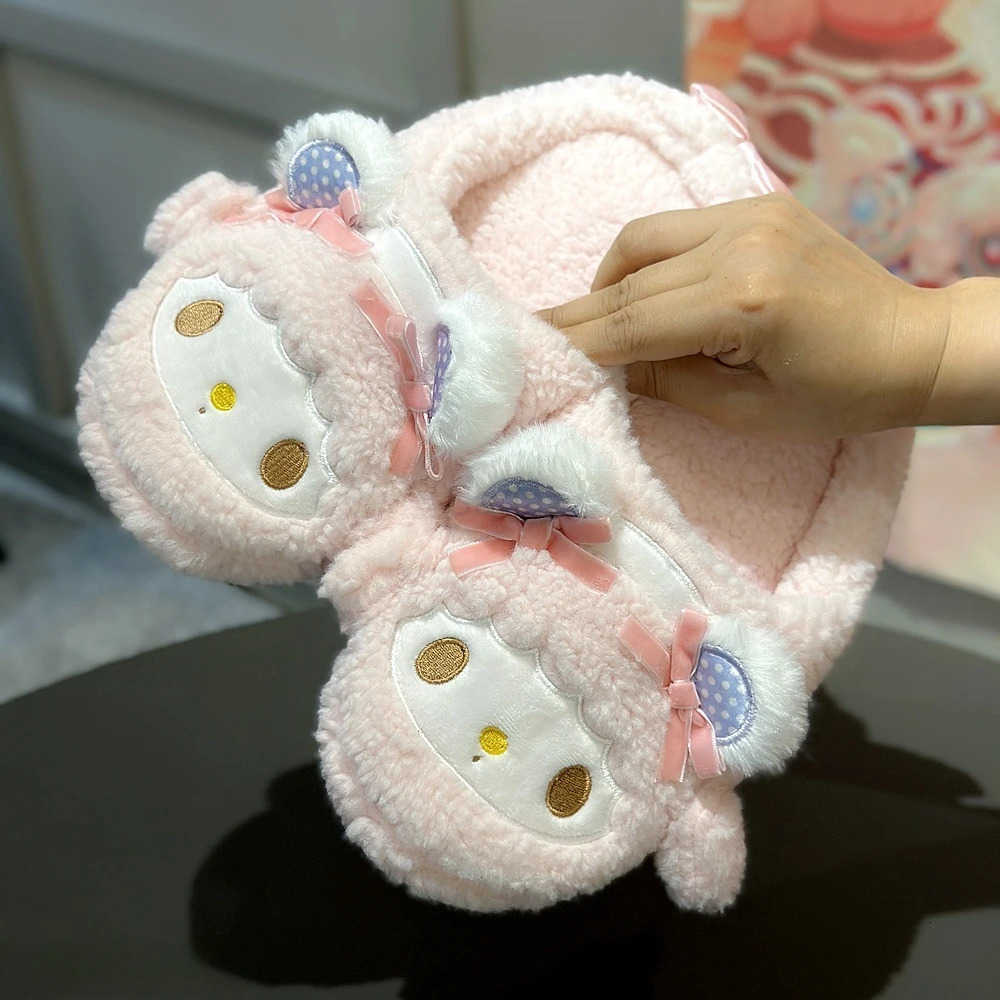 Sanrio Lovely My Melody Slippers Japanese Style Indoor Shoes Cartoon Anime My Sweet Piano Warm Slippers Autumn Winter Flat Non-slip H251217