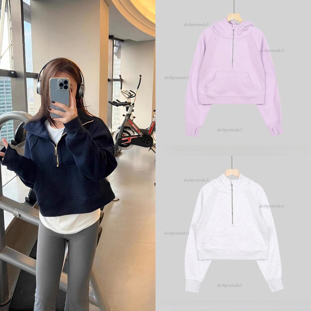 Yoga Womens Hoodie Lemonics Jacket Half Zip Collar Align Sweater Zipper Pullover Loose Long Sleeve Casual Cashmere Ladies Designer Chothing Workout Fd 75 CB