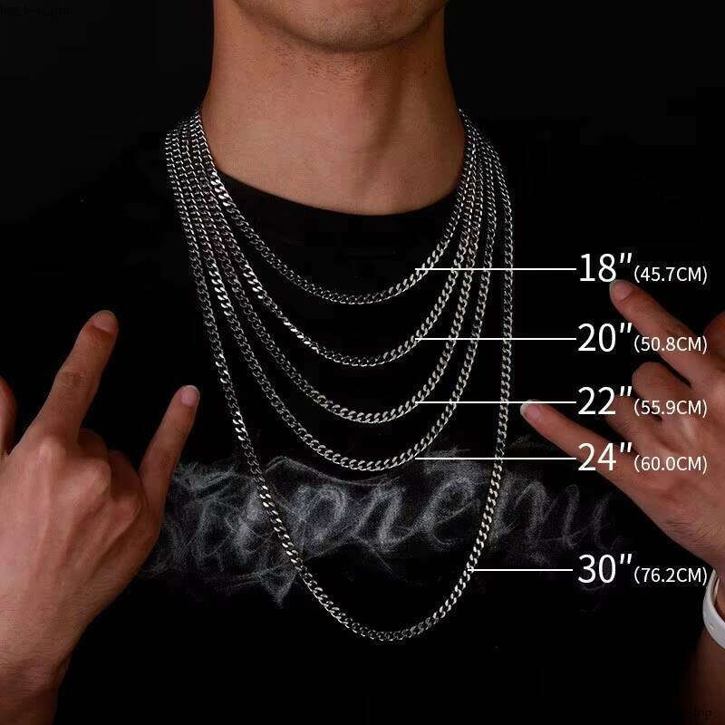 Men's Chain 4mm 5mm 6mm 9mm silver Solid Sterling Silver Cuban Necklace