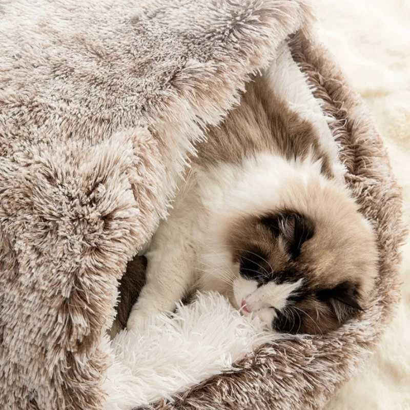 Soft Plush Pet Bed with Cover Round Cat Dog Mattress Warm Sleeping Nest Cave for Small Dogs and Kittens M251217