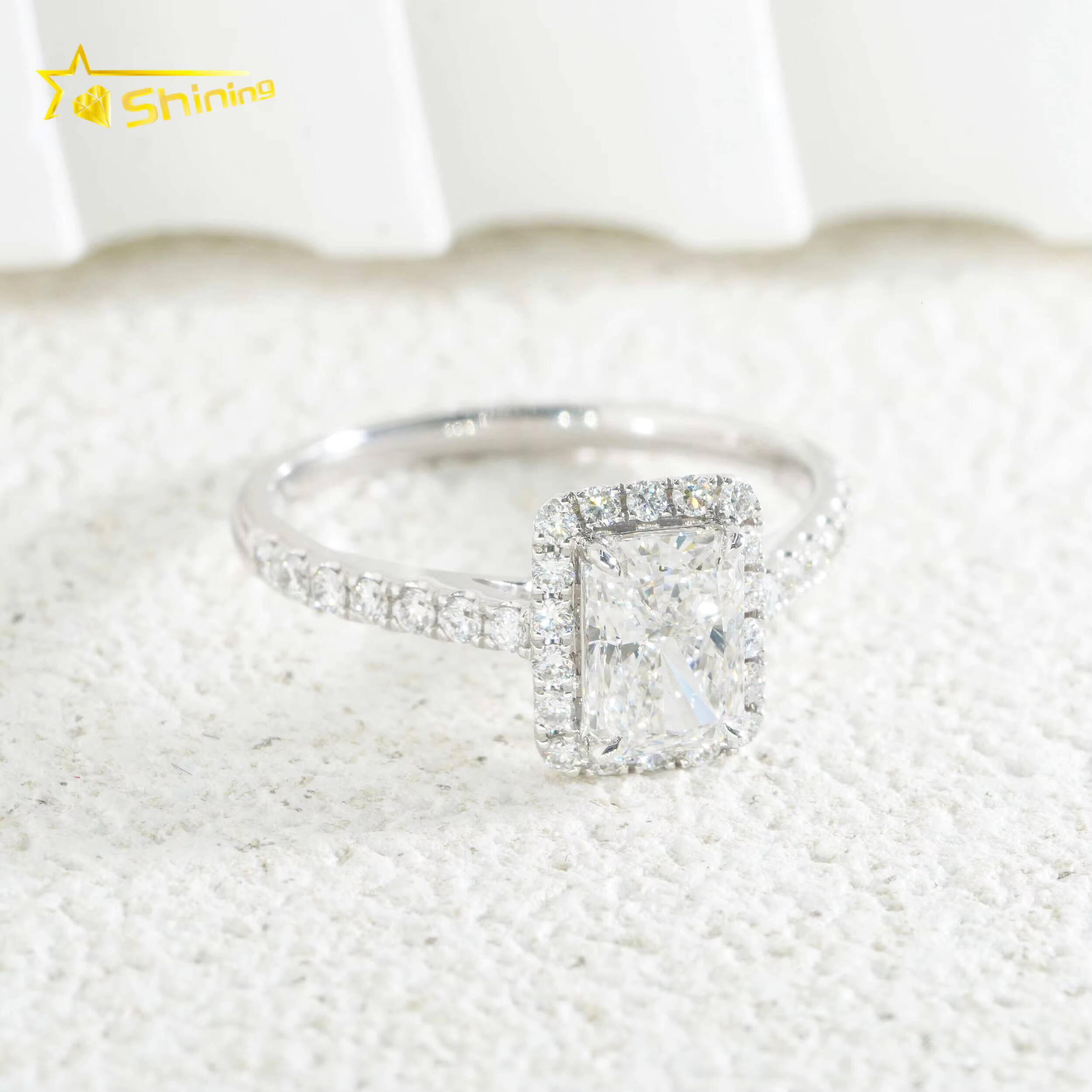 18K Solid Gold IGI Lab Diamond Ring 105ct Radiand Cut Lab Diamond Ring Halo Engagement Wedding Rings with Certificate - view 4