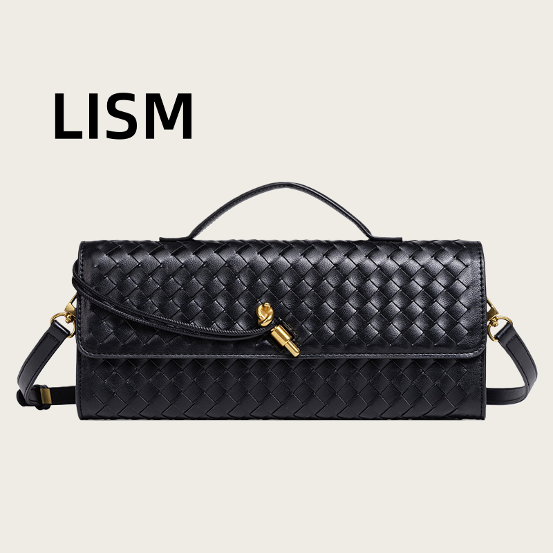 LISM Luxury Women's Shoulder Bag Fashion Weaving Horizontal Armband Stick Bag Soft Leather Portable Trendy Handbag Casual Student Phone Bag pu17