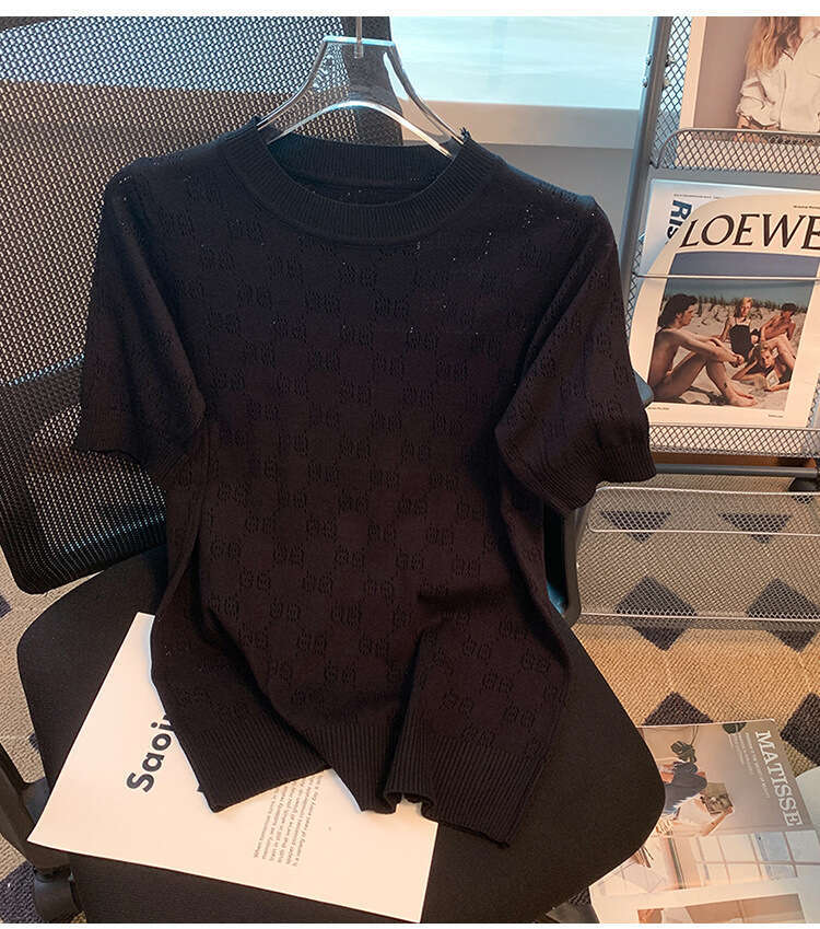 Ice Silk Base Layer Knitted Top Women's Round Neck Loose Thin Summer New Fashion French Design Ladies T-Shirt Sweater Vest