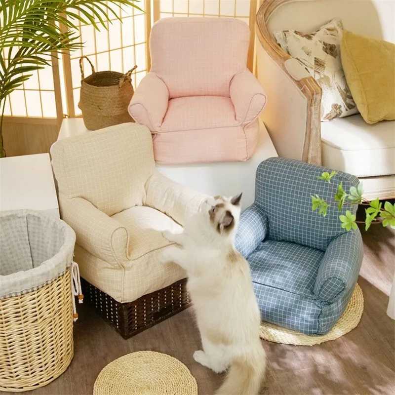 Soft Cat Sofa Pink Cute Beige Blue Plaid Cat Sofa Bed Breathable Waterproof Washable Pet Bed Princess Cat Small Dog Bed M251217