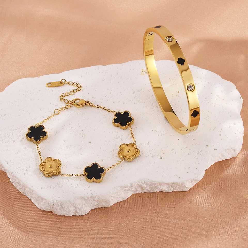 ZAKOL New luxury Black White Pink Shell Flower StainlESS Steel for Women Stylish Stackable Jewelry Gift M251217