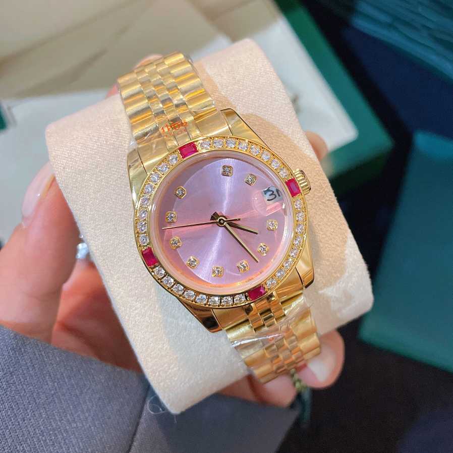 Designer Womens Watch Date Just High Quality Automatic Mechanical Movement Womens Luxury Diamond Inlaid Wristwatch Gold Jubilee Chain Strap 36mm Pink Dial Watches