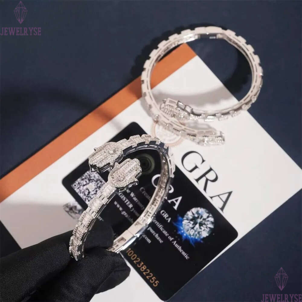 New Design Hamsa Hand Bangle Fine Hip Hop Jewelry Silver Plated Baguette Custom Iced Out 925 Silver VVS Moissanite Bracelet