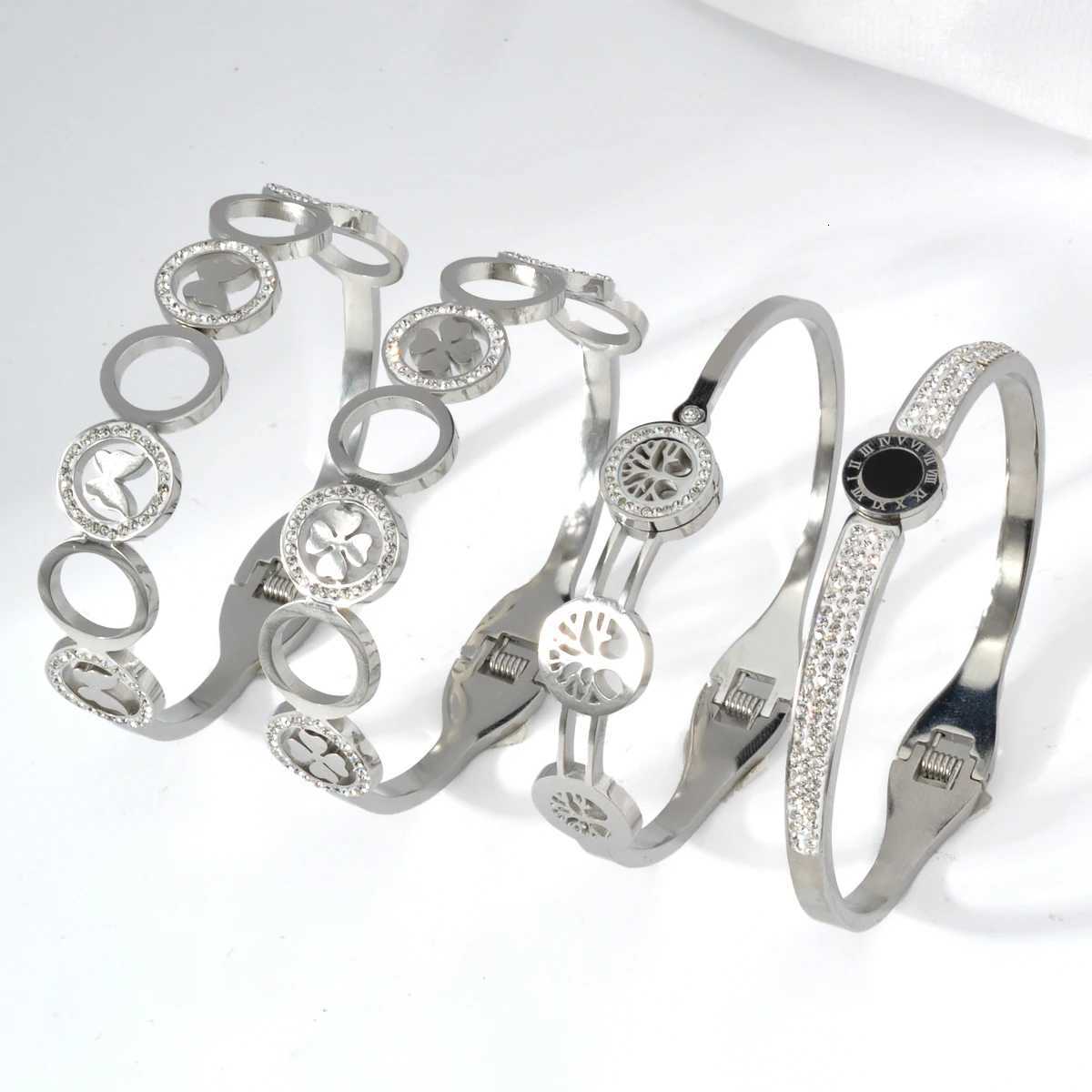 Stainless Steel Hand for Women Zircon Lock Bangle Luxury Jewelry Gifts Classics Wholesale Valentines Day Gift M251217