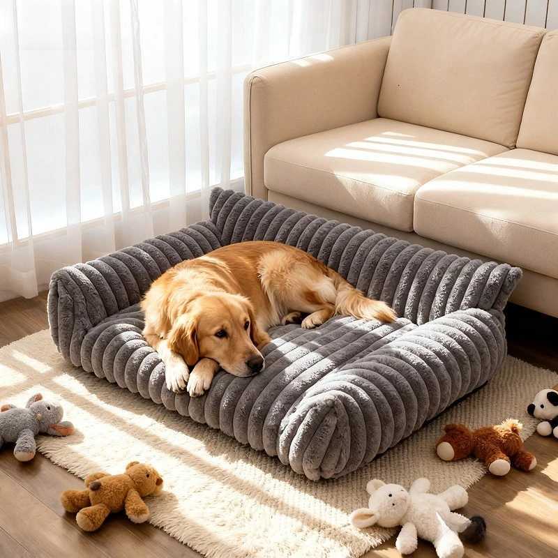 Soft Striped Pet Bed for Small Medium Dogs Cats Comfortable Plush Puppy Bed Winter Warm Cat Bed Sofa Removable Washable Cat Nest M251217