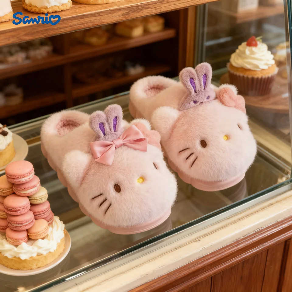 Sanrio Kids Slippers House Shoes Cartoon Cinnamoroll Winter Shoes For Girls Warm Anti-slip Soft Bottom Pink White Shoes Size 30-41 H251217