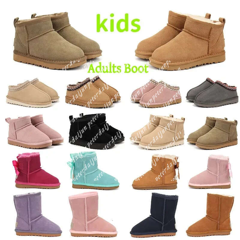 Free Shipping Kid Kids Tasman slippers Toddler baby Australia Child snow Winter Fur Suede Ultra mini girl ankle boots with bow ties Boots