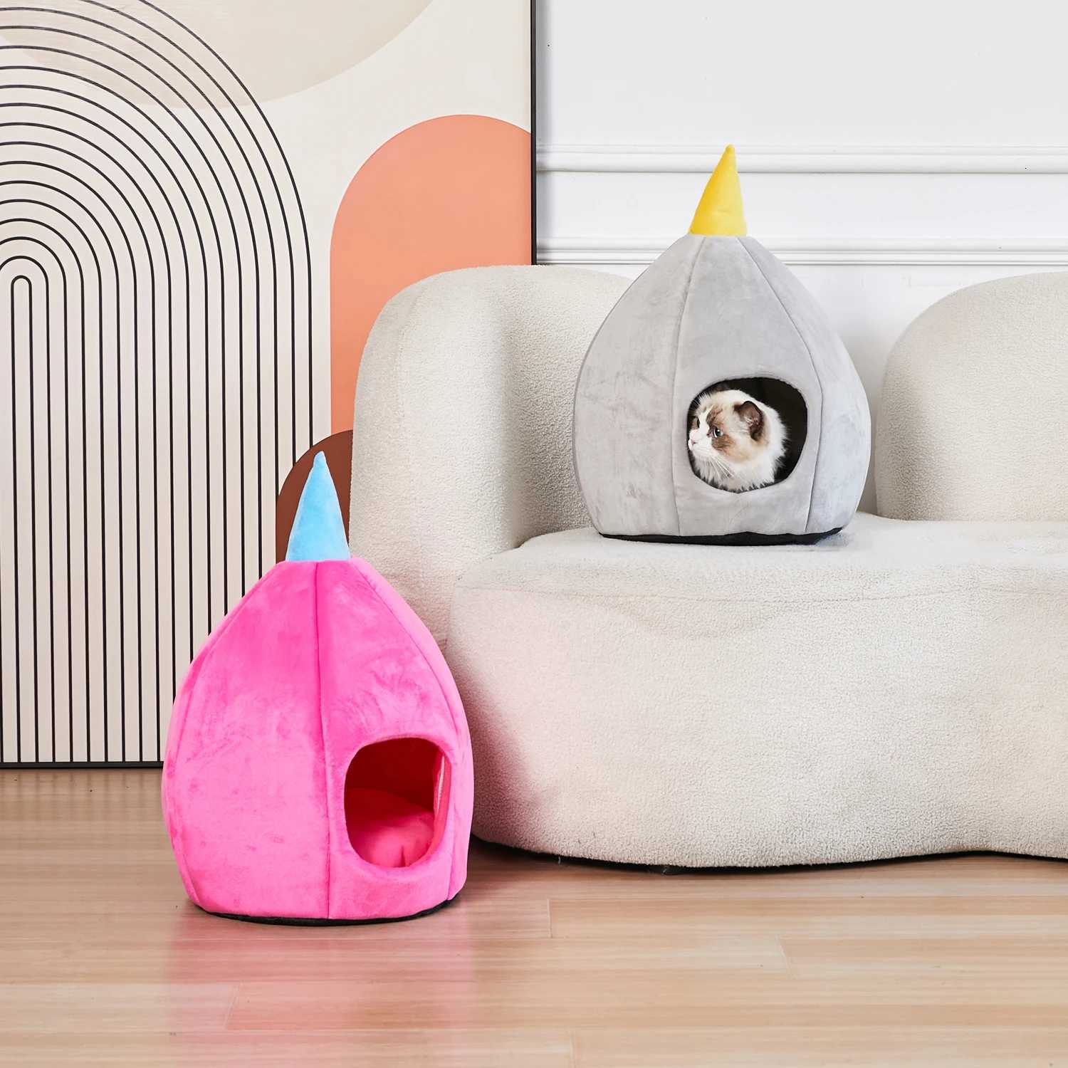 Resilience Soft Pet Cave Winter Warm Peaked Comfortable Cat House Easy Grab Cat Bed Sofa Small Cat Kennel Sleeping M251217
