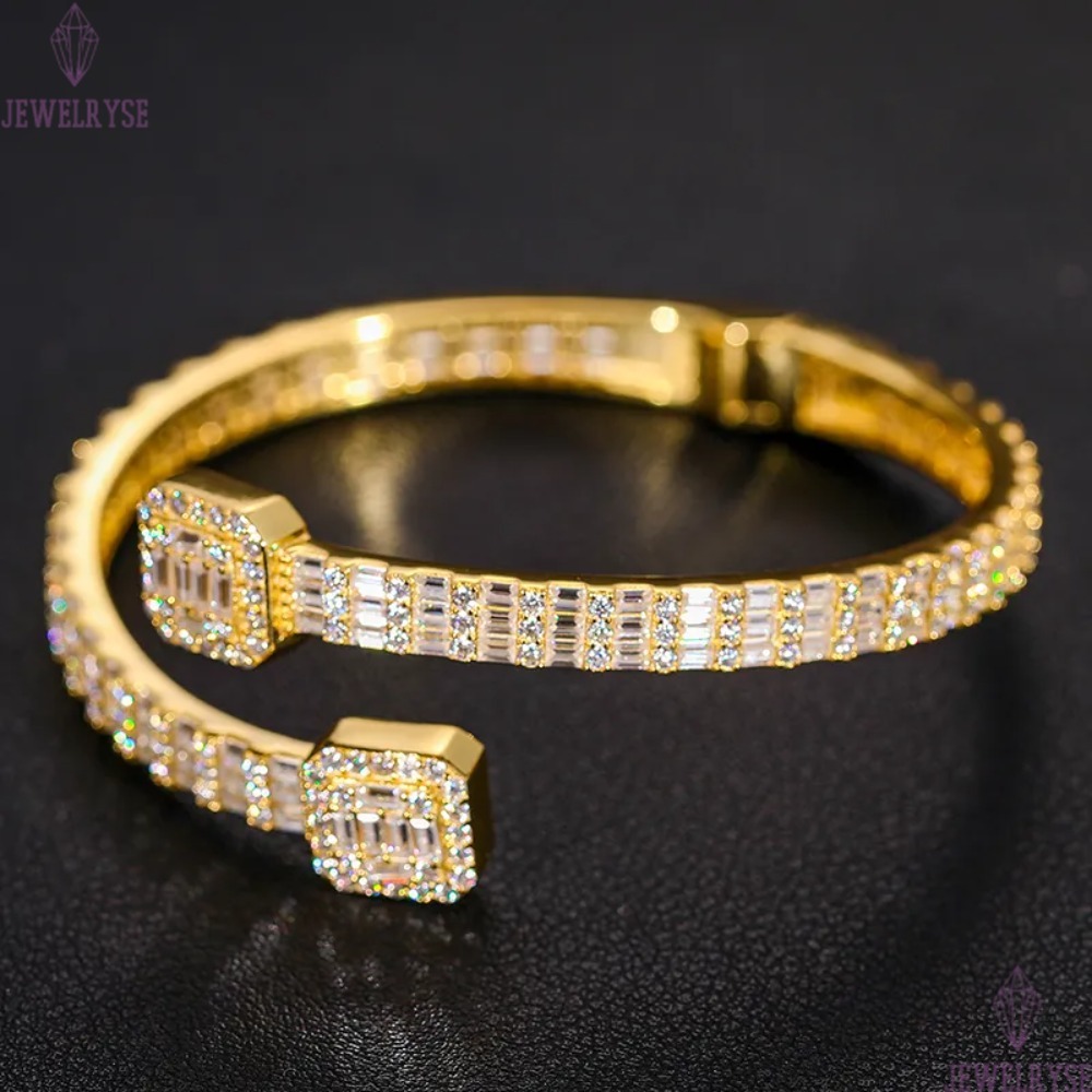 Pass Dia Tester 1615ct 55mm Sterg Sier Baguette VVS Moissanite Iced Out Cuff Bangle Bracelet For Men Women