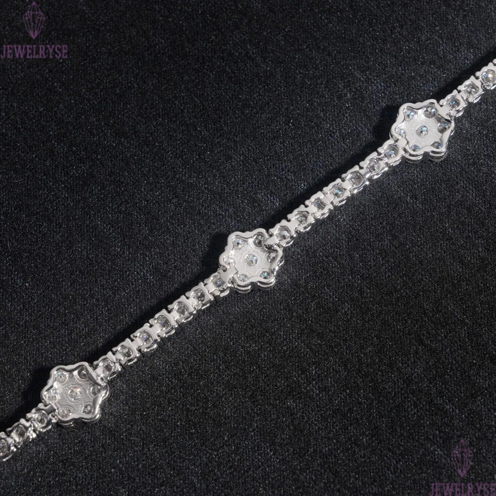 New S925 Silver D 3mm Moissanite Flower Tennis Chain Mens and Womens Hip Hop HIPHOP Bracelet