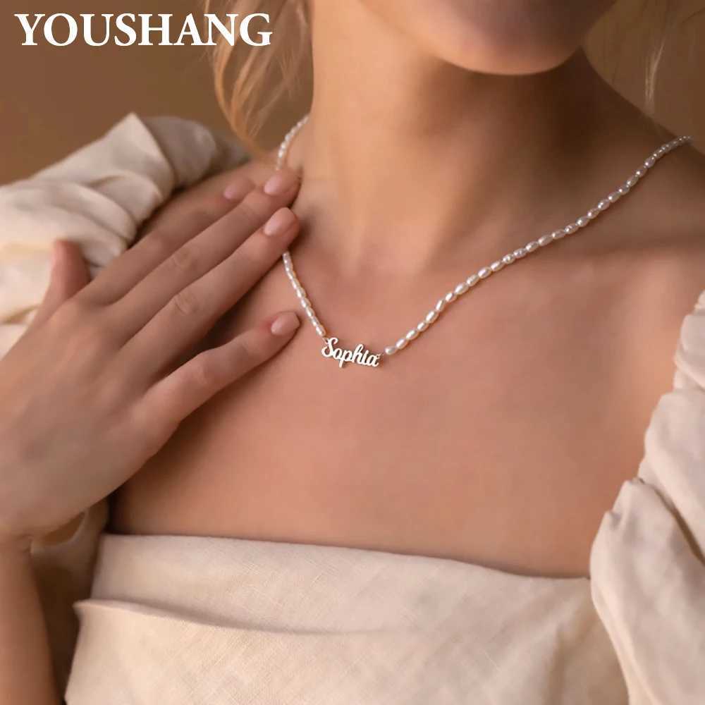 YOUSHANG Fashionable Customized Name Pearl Beaded Pendant Necklace for Ladies Stainless Steel Personalized Engraved Jewelry Gift G251217