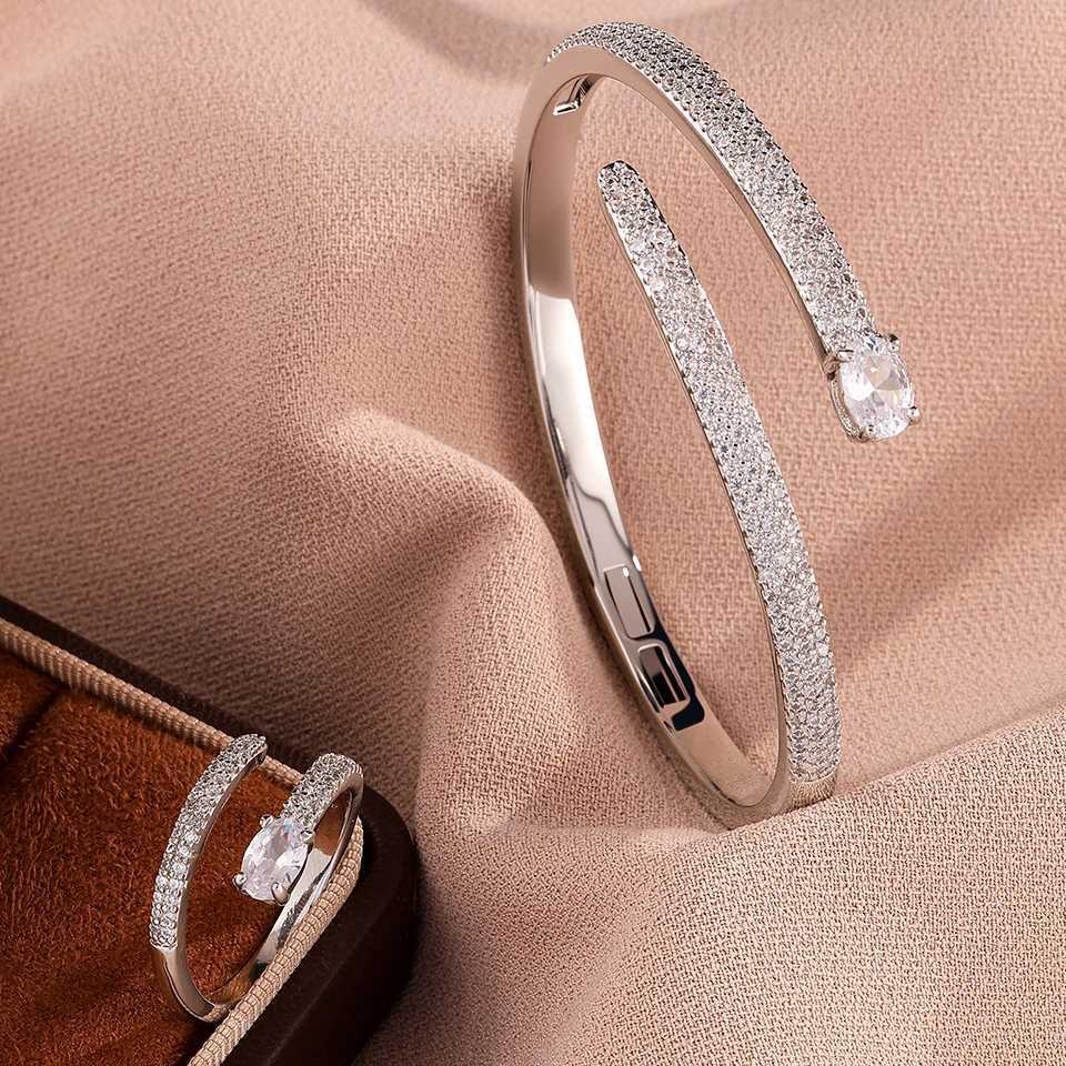 ZAKOL Trendy Elliptical Zircon Head Shaped Open Ring Set Saudi Arabias Fashion Wedding Party Jewelry Accessory M251217